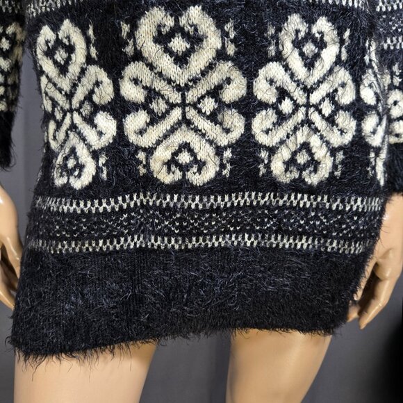 Y2K Katsumi Mini Sweater Dress size S Black White Fluffy Fuzzy Knit Fair Isle - Picture 2 of 9